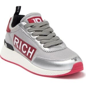 $495 - JOHN RICHMOND Silver and Red Leather Logo Sneaker 7 (37)